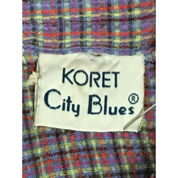 Koret City Blues Button Up Top Women Size 20W Purple Blue Checked Embroidered - Picture 6 of 13